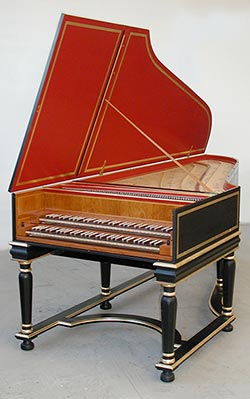 Large German double-manual harpsichord on custom stand